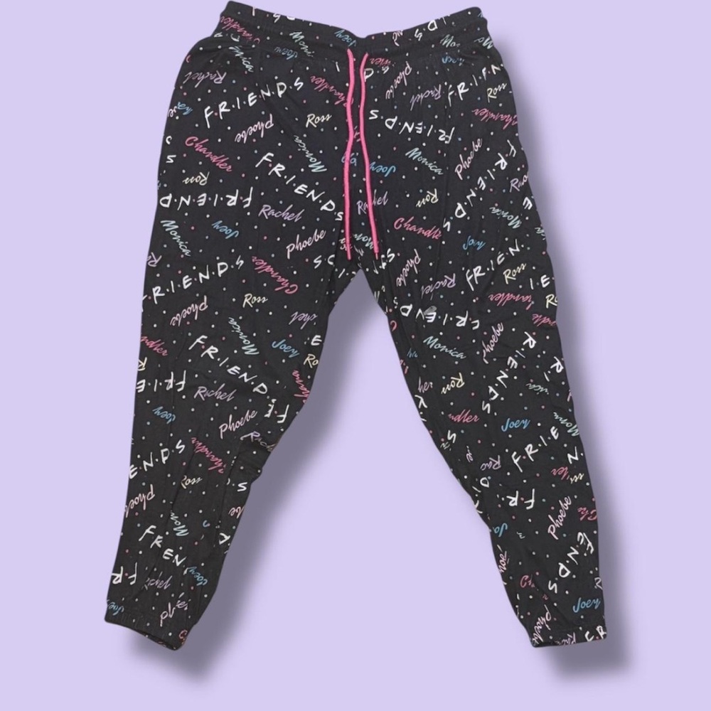 Adidas Black Joggers with Friends Print